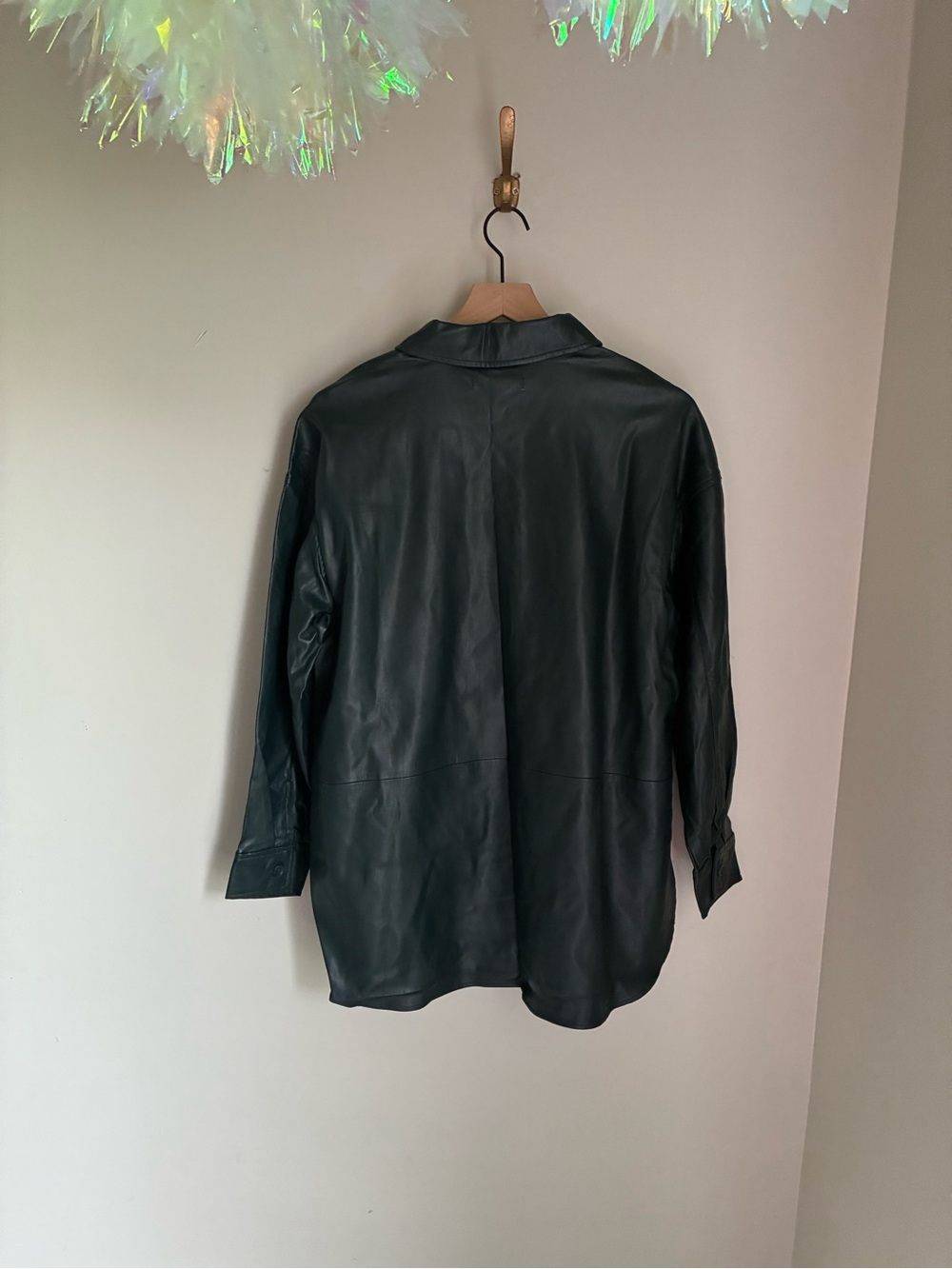 Pull & Bear Green Faux Leather Button Down Shirt Size Medium